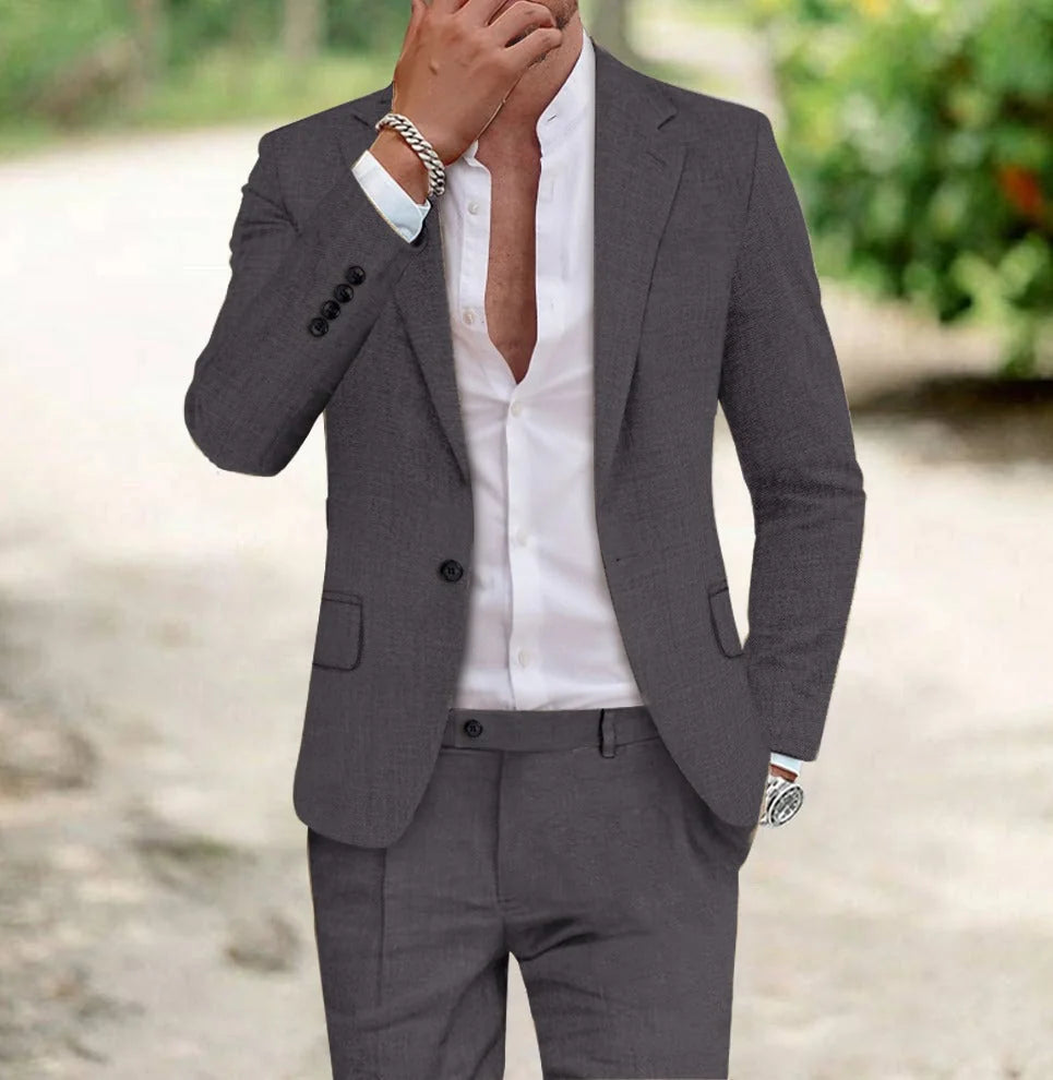 Dark Gray Elegant Men's Two Piece Set Slim Fit Business Suit - Studio Pose