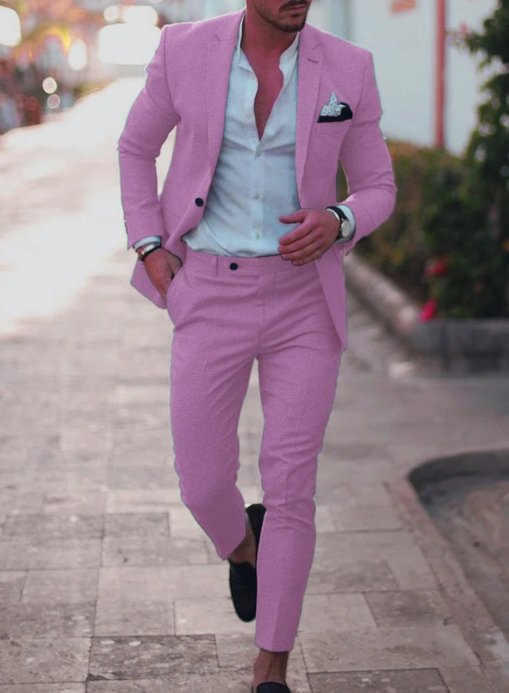 Purple Elegant Men's Two Piece Set Slim Fit Business Suit - Street Style