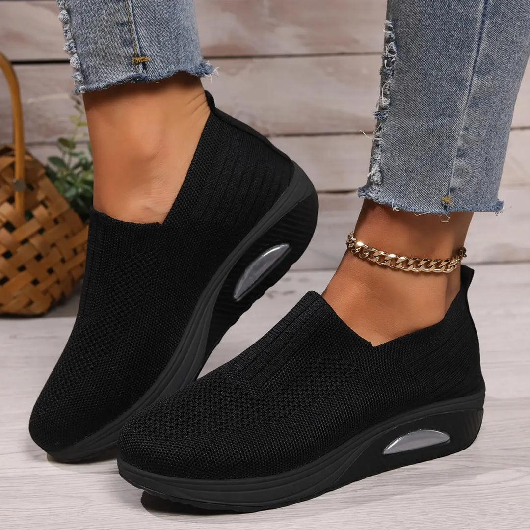 Black Comfortable Women's Orthopaedic Shoes with Air Cushion - Front Full