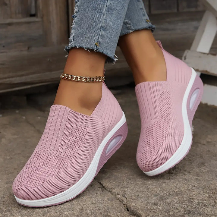 Pink Comfortable Women's Orthopaedic Shoes with Air Cushion - Model Walking