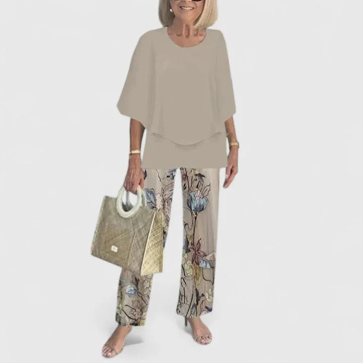 Beige Sophisticated Two-Piece Set - Front Full