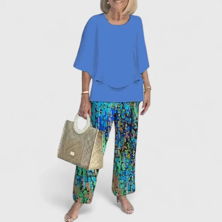 Blue Sophisticated Two-Piece Set - Outdoor Pose
