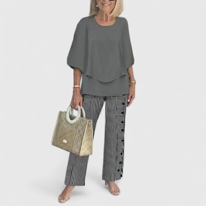 Gray Sophisticated Two-Piece Set - Striped Detail