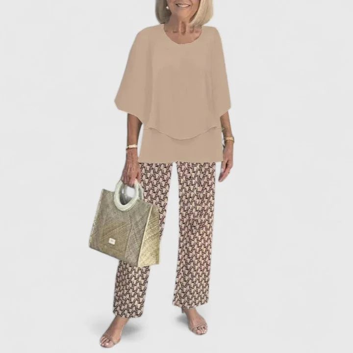 Tan Sophisticated Two-Piece Set - Flat Lay