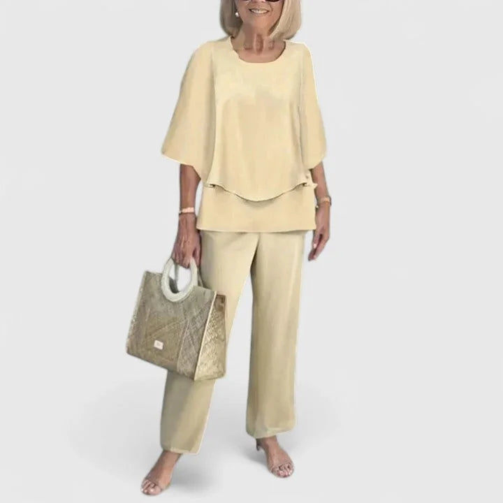 Yellow Sophisticated Two-Piece Set - Model Walking