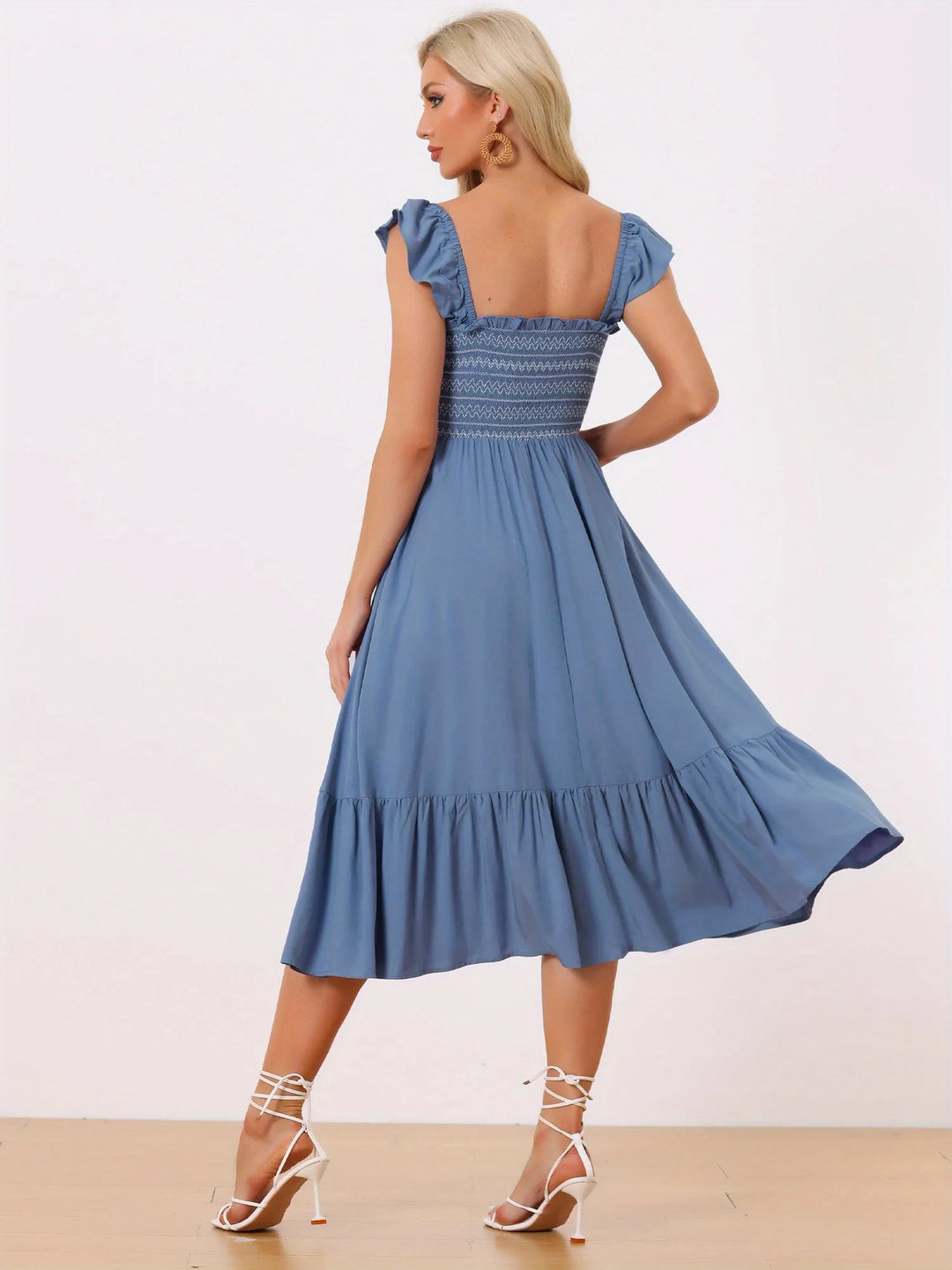 Ophelia | Square Neck Ruffle Tiered Pink Midi Dress
