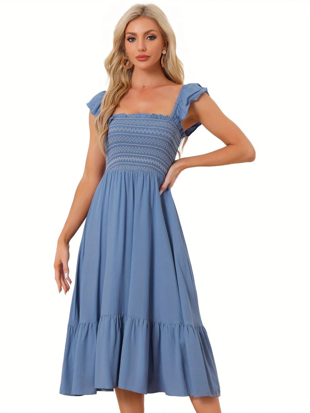 Ophelia | Square Neck Ruffle Tiered Pink Midi Dress