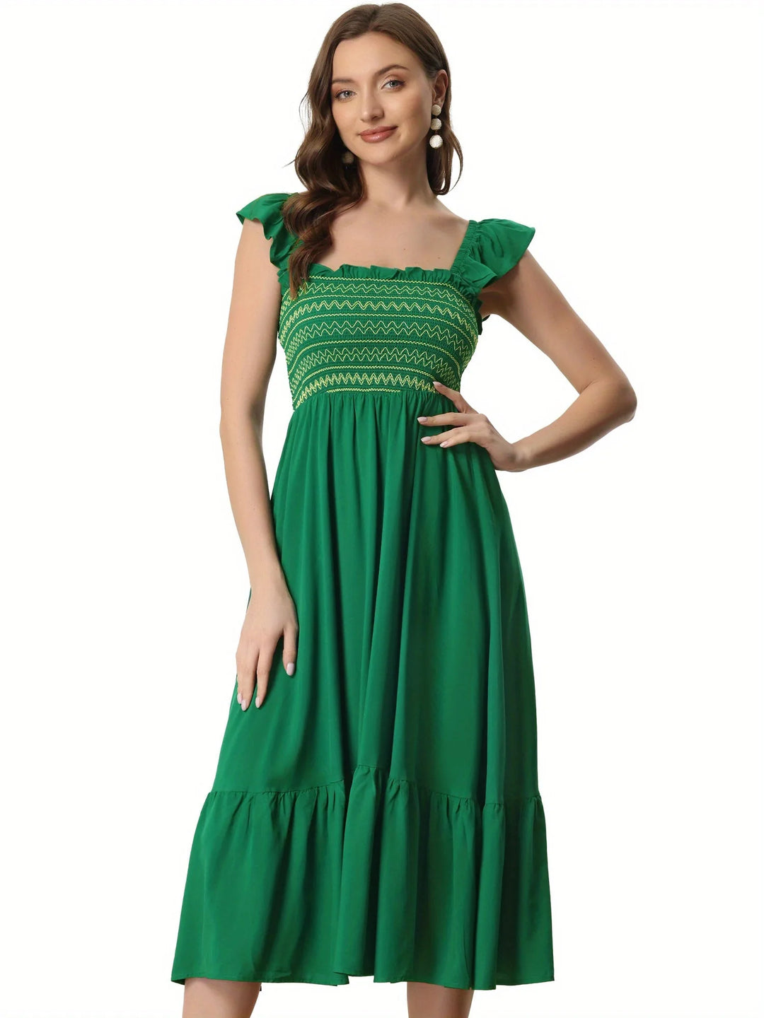 Ophelia | Square Neck Ruffle Tiered Pink Midi Dress