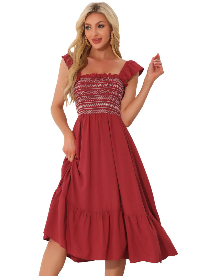 Ophelia | Square Neck Ruffle Tiered Pink Midi Dress