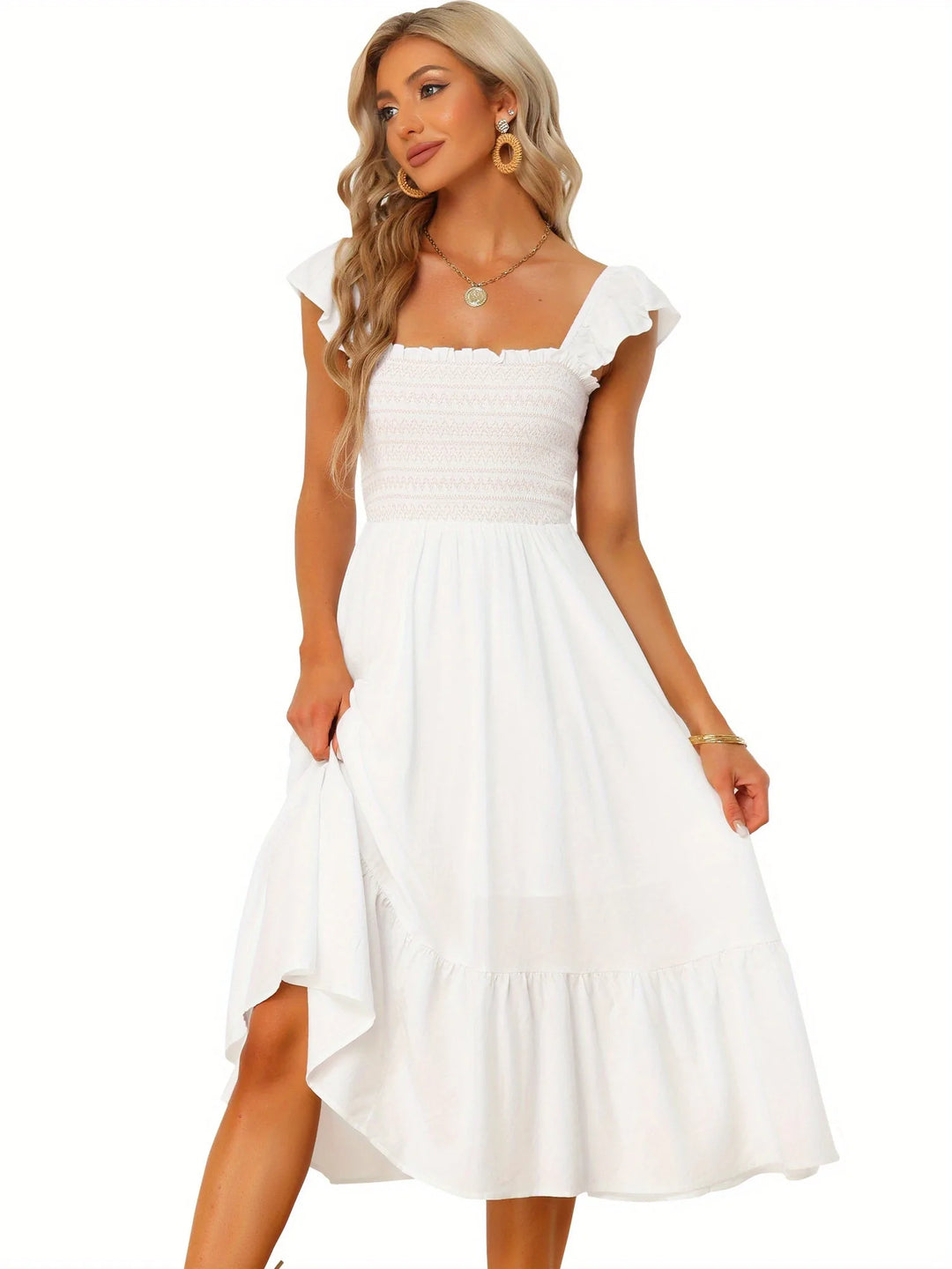 Ophelia | Square Neck Ruffle Tiered Pink Midi Dress