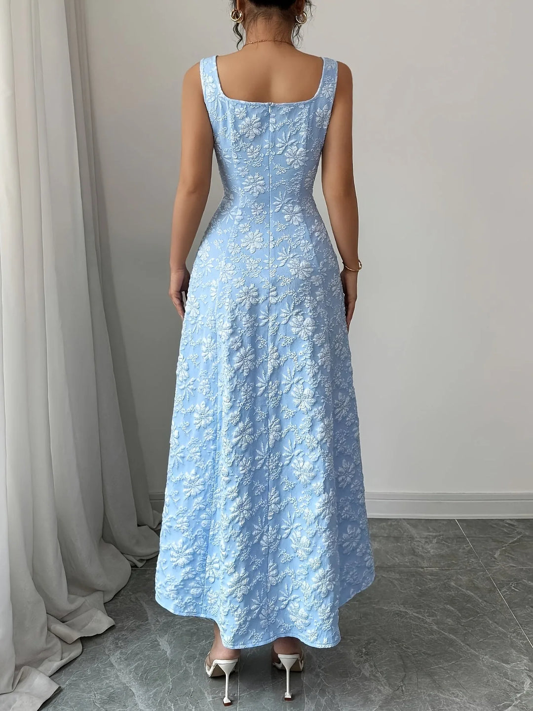 Phoebe | Square Neck Sleeveless Baby Blue Dress
