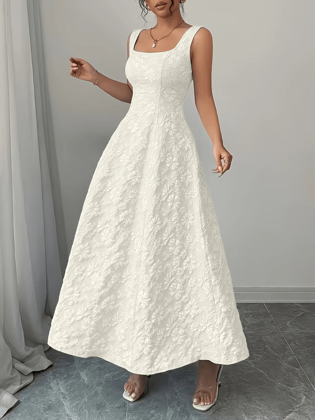 Phoebe | Square Neck Sleeveless Baby Blue Dress