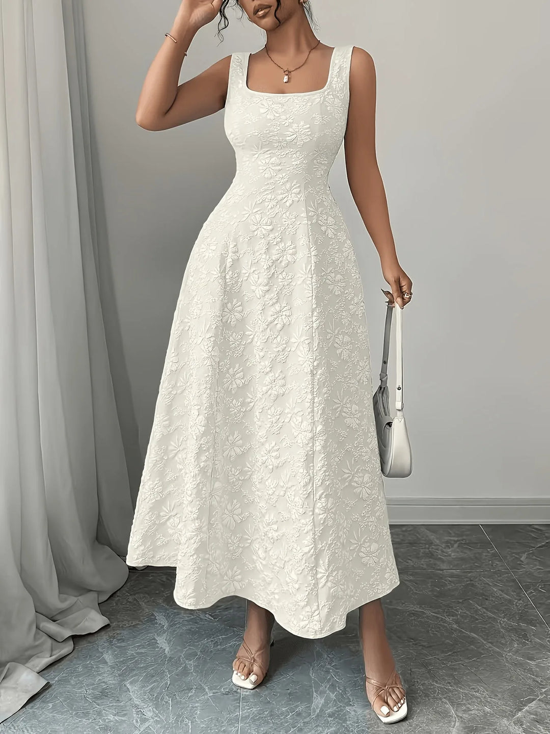 Phoebe | Square Neck Sleeveless Baby Blue Dress