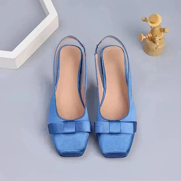 Women's Square Toe Slingback Flats — Eva Bow Detail Ballet Style