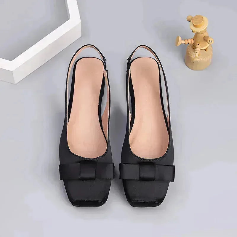 Margaret | Elegant Square Toe Slingback Flats with Bow
