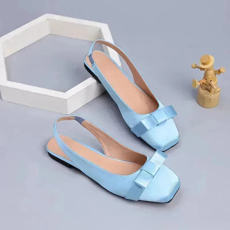 Margaret | Elegant Square Toe Slingback Flats with Bow