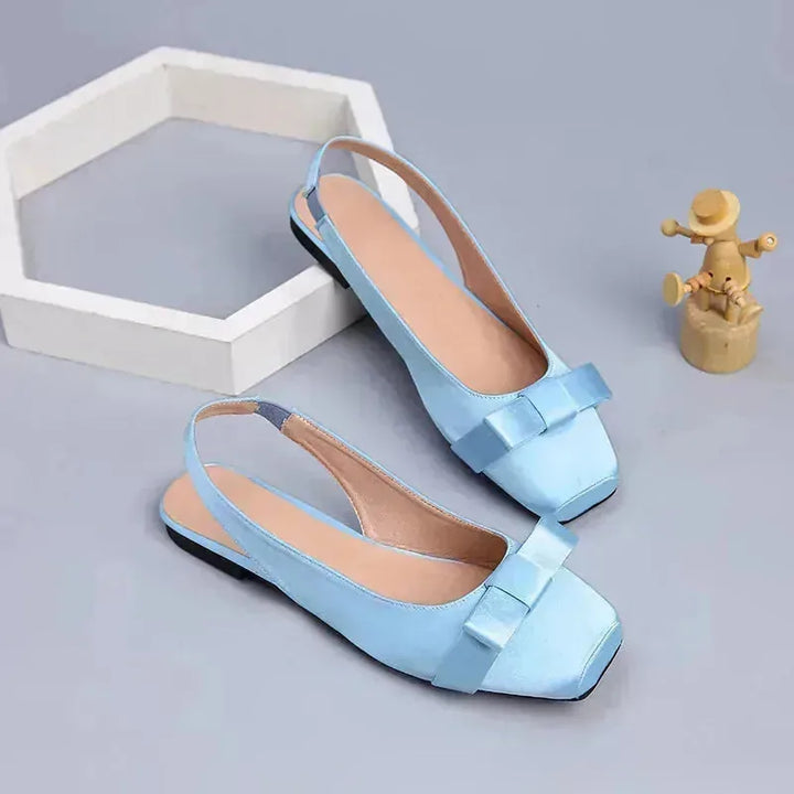 Margaret | Elegant Square Toe Slingback Flats with Bow