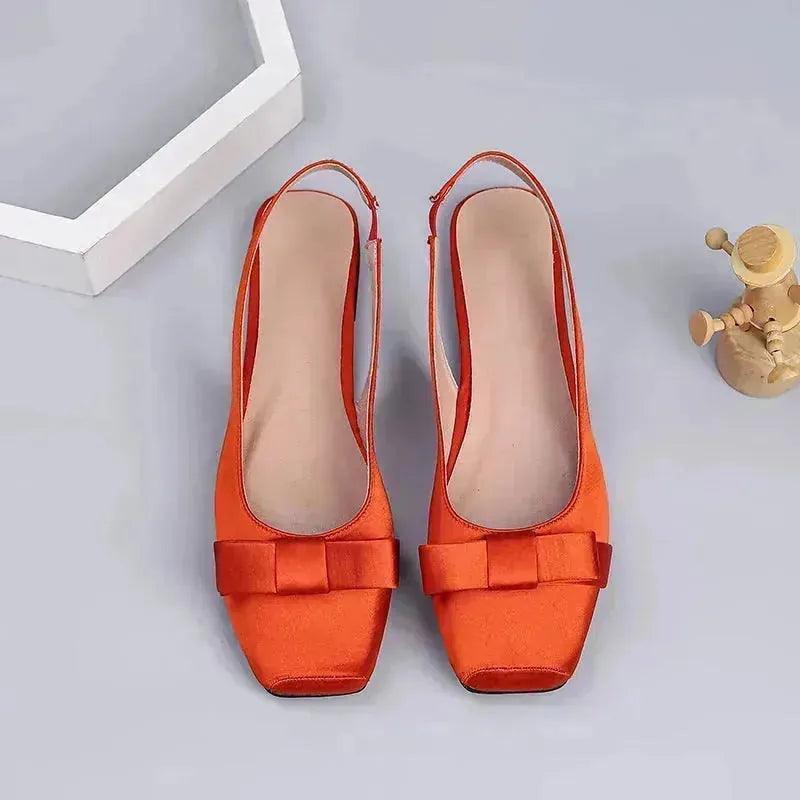 Margaret | Elegant Square Toe Slingback Flats with Bow