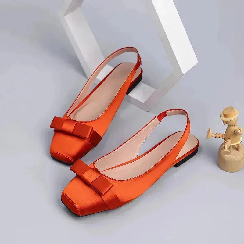 Margaret | Elegant Square Toe Slingback Flats with Bow