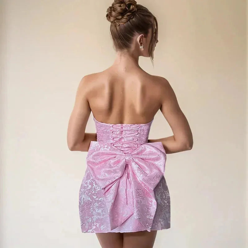 Iris | Elegant Backless Mini Dress with Bow Detail