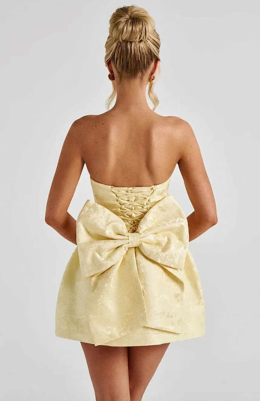Iris | Elegant Backless Mini Dress with Bow Detail