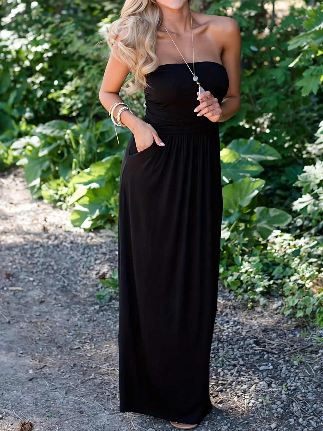 Beatrice | Strapless Bandeau Maxi Dress With Pockets