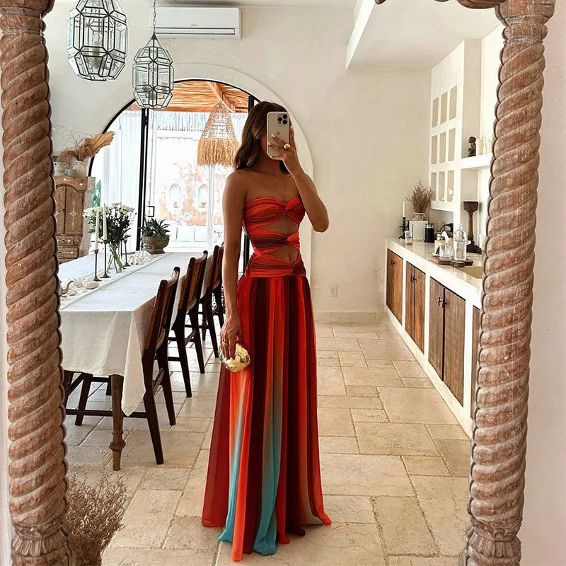 Isabella | Elegant Strapless Cutout Maxi Dress