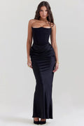 Women's Black Strapless Maxi Dress — Sadie Draped Bodycon Elegant