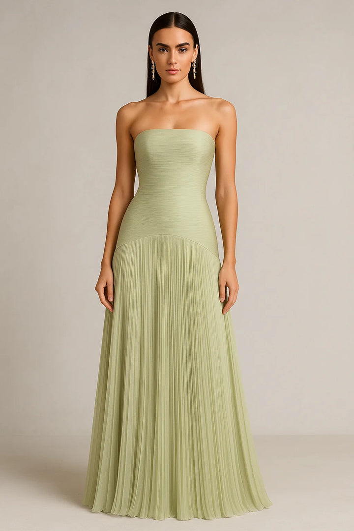 Vivienne | Elegant Strapless Pleated Wedding Guest Maxi Dress