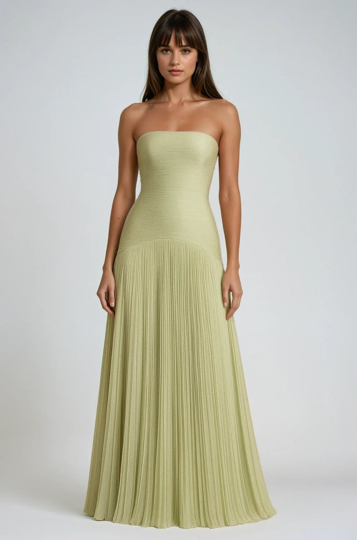 Vivienne | Elegant Strapless Pleated Wedding Guest Maxi Dress