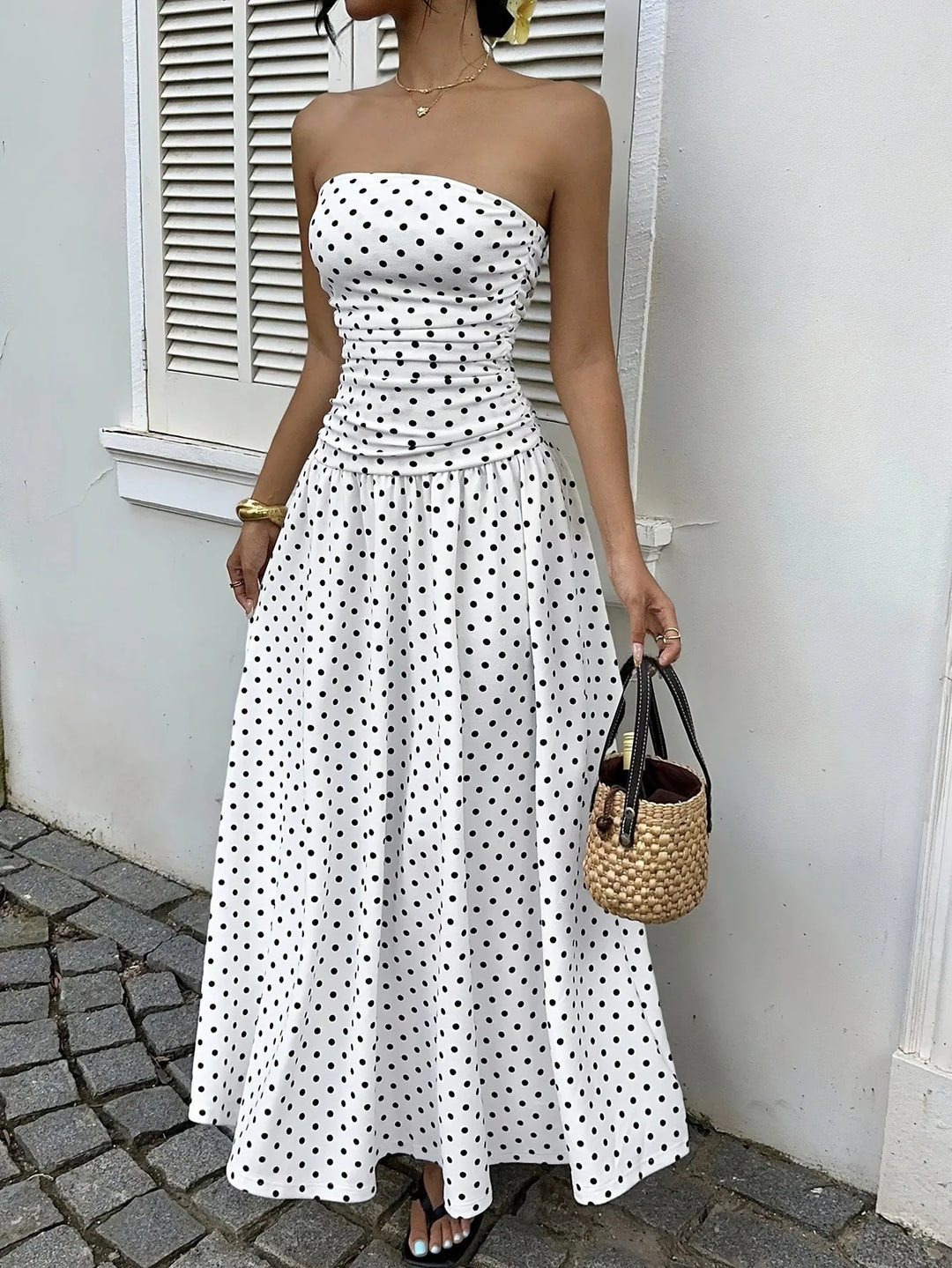 Beatrice | Stylish Strapless Polka Dot Dress