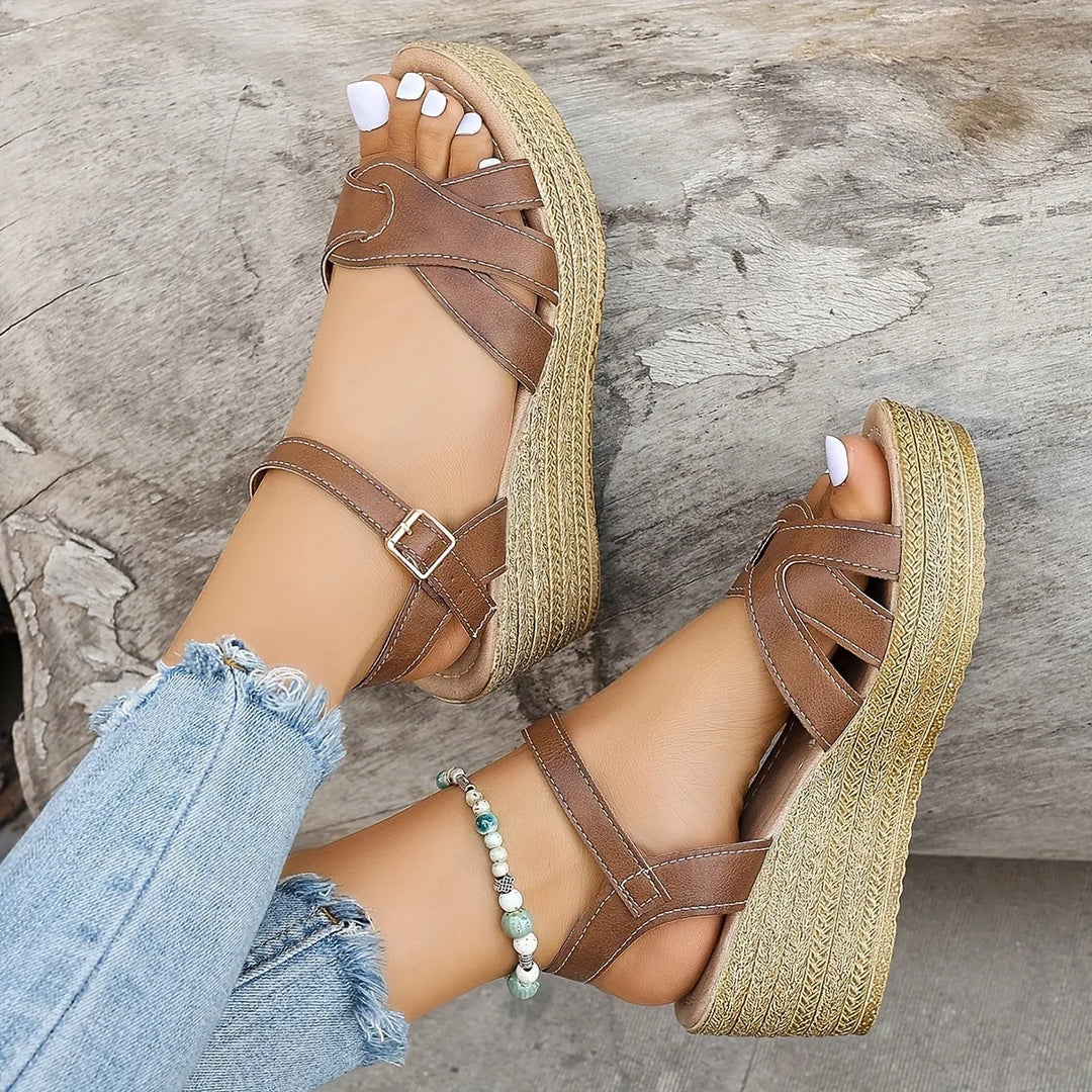 Clara | Strappy Wedge Sandals with Woven Platform