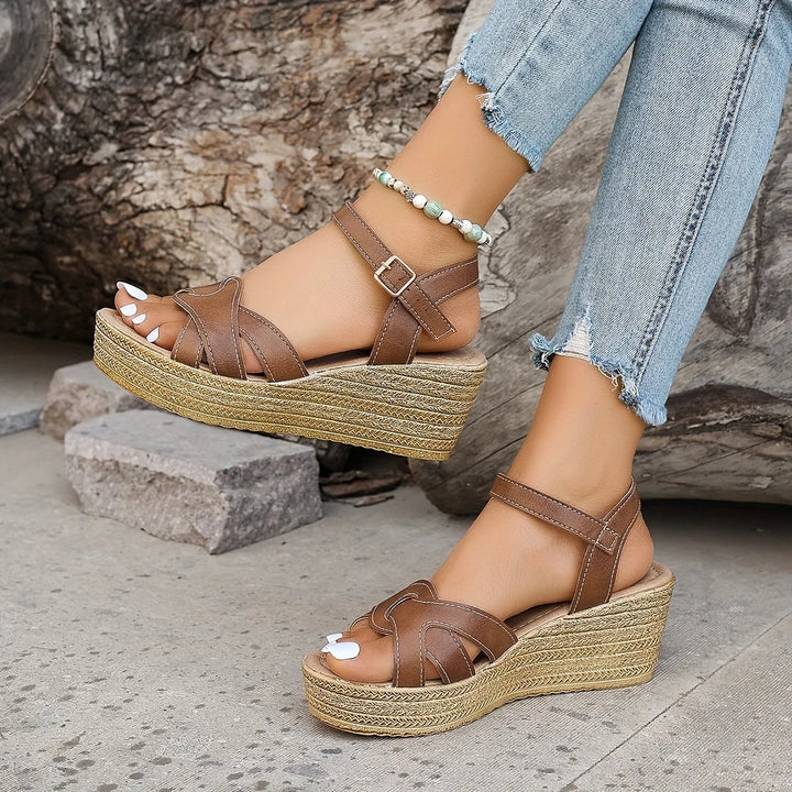 Clara | Strappy Wedge Sandals with Woven Platform