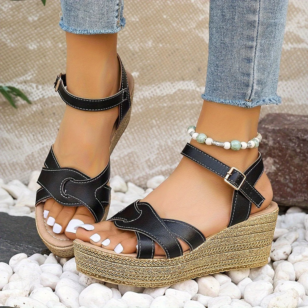 Clara | Strappy Wedge Sandals with Woven Platform