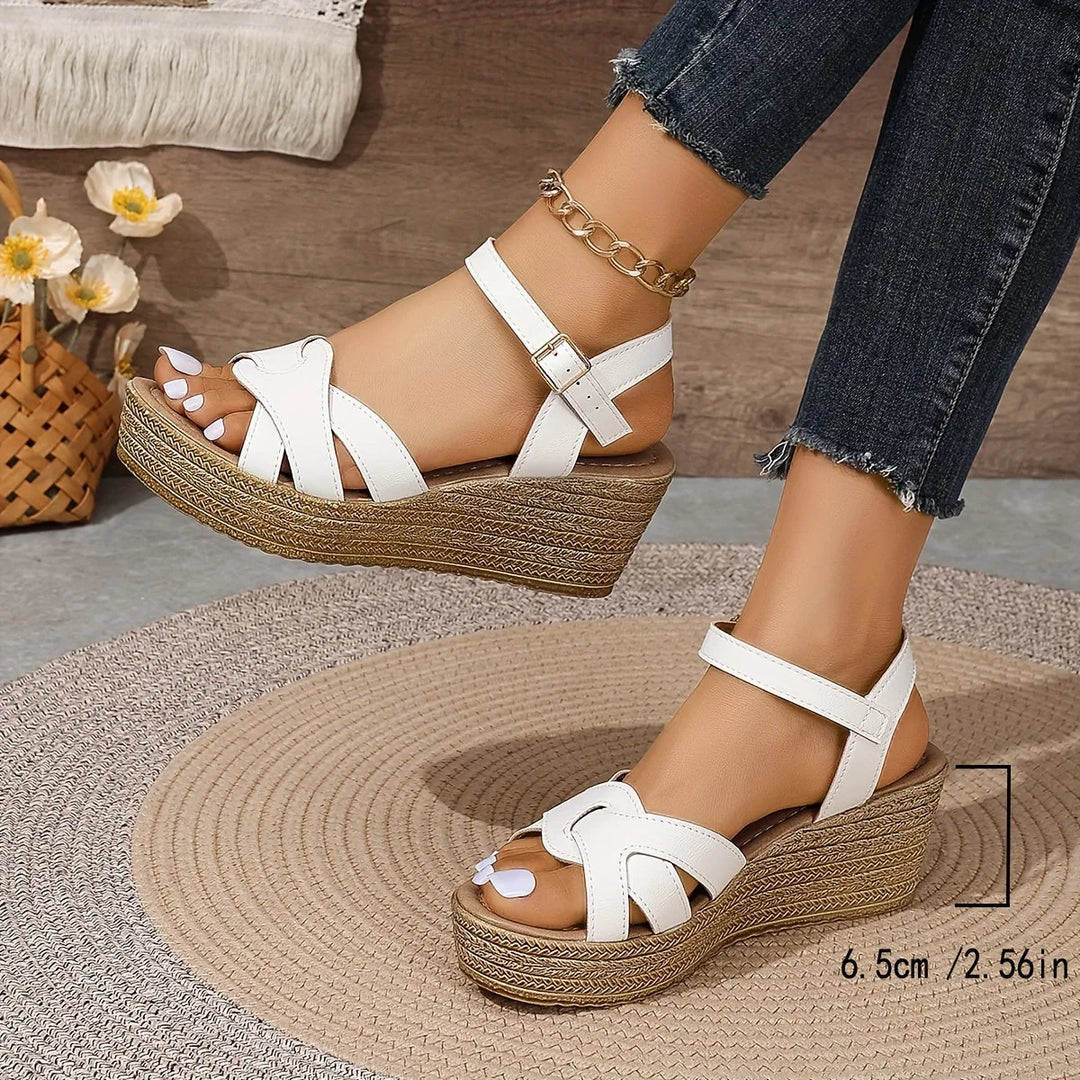 Clara | Strappy Wedge Sandals with Woven Platform