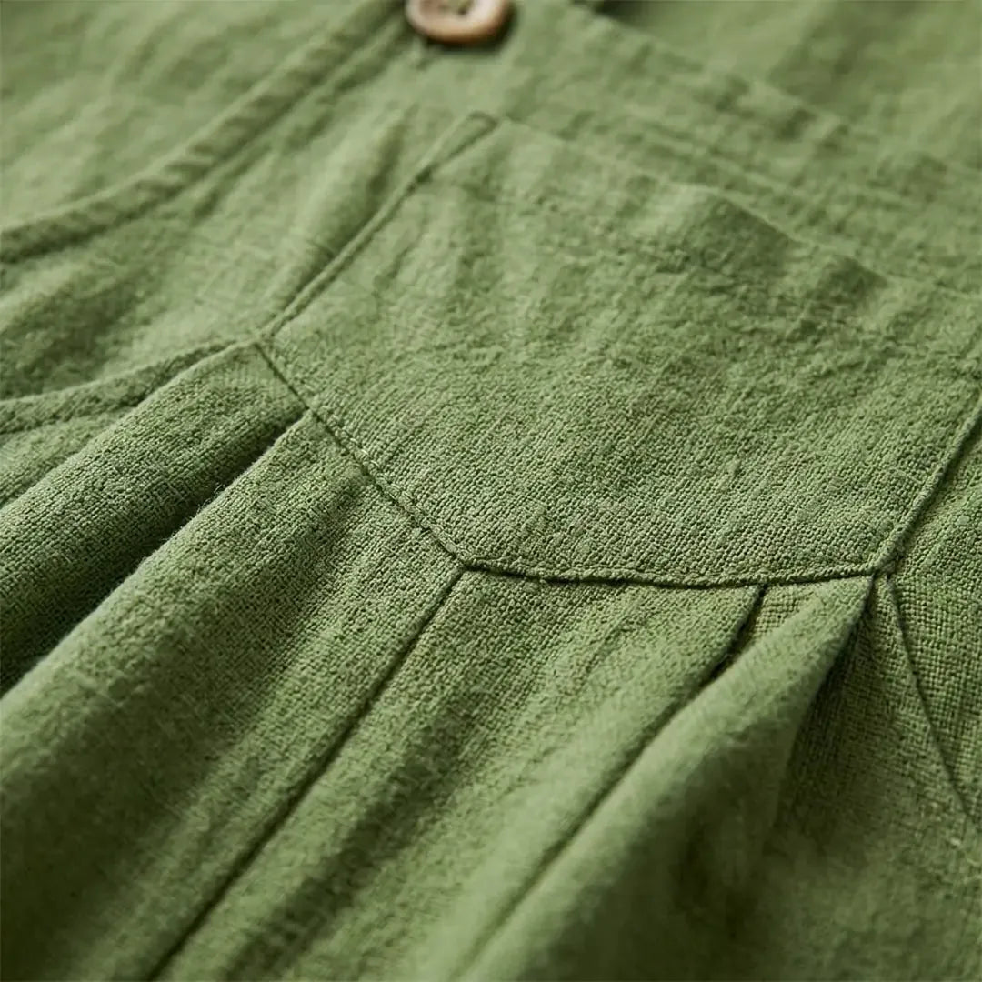 Grass Women's Strappy Wide Leg Linen Jumpsuit — Joanna Adjustable Pockets - Green Chest Pocket Detail