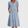 Grace | Striped Button-Front Midi Denim Dress