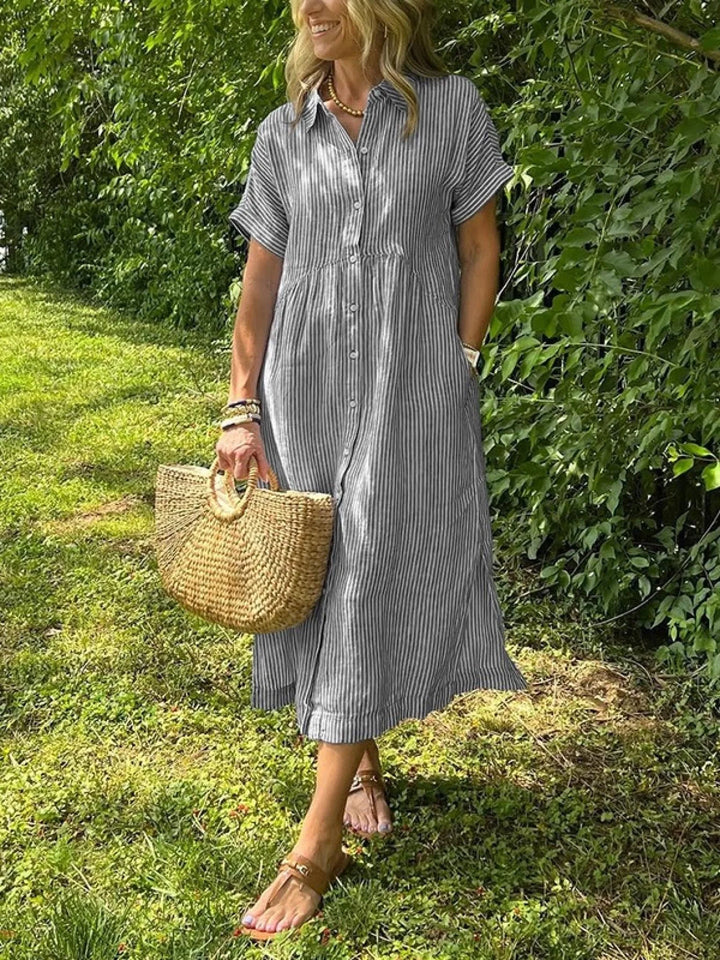 Harriet | Short Sleeve Striped Shirt Dress