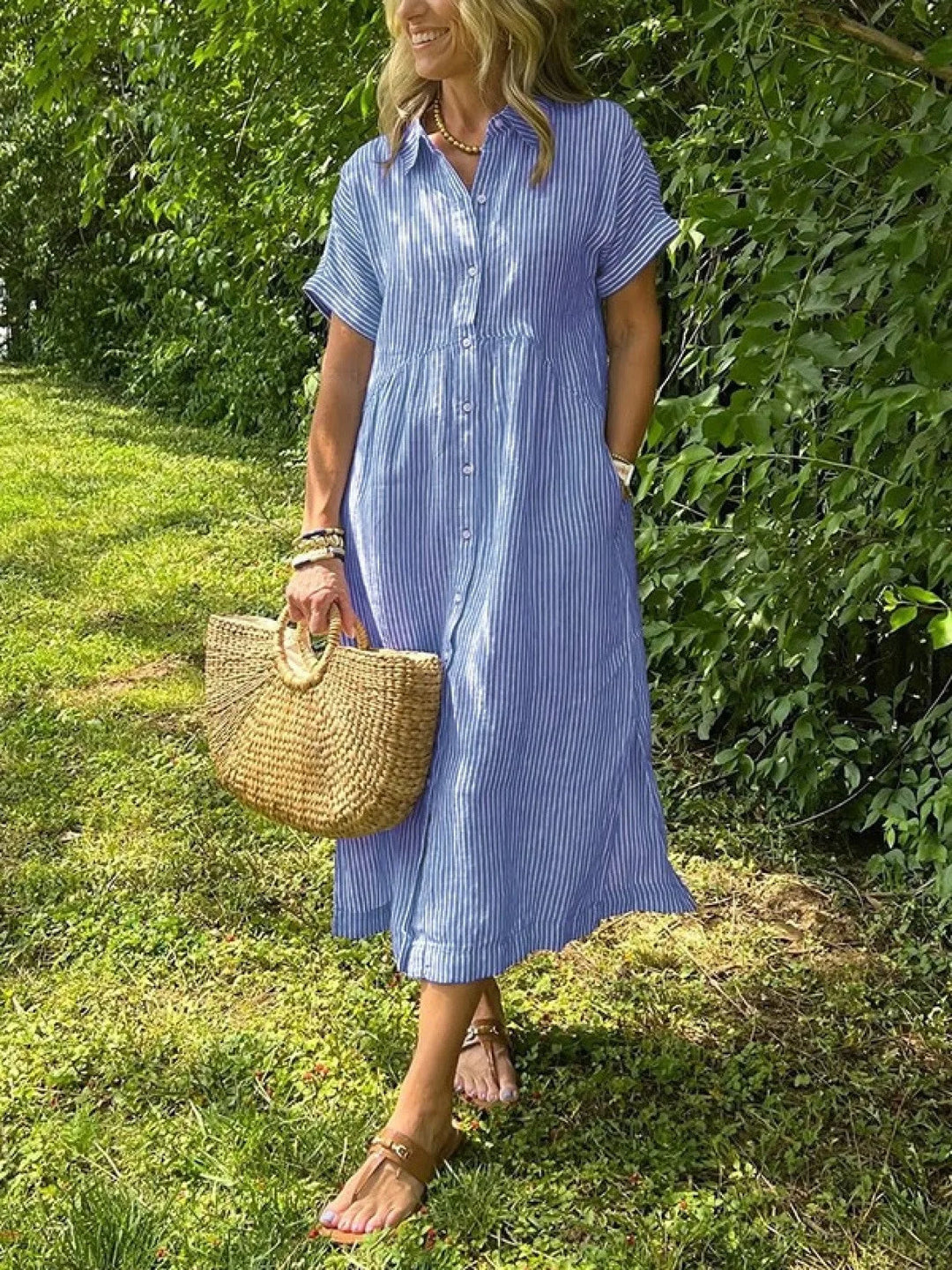 Harriet | Short Sleeve Striped Shirt Dress