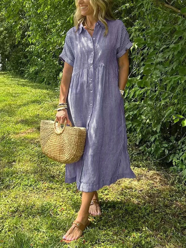 Harriet | Short Sleeve Striped Shirt Dress