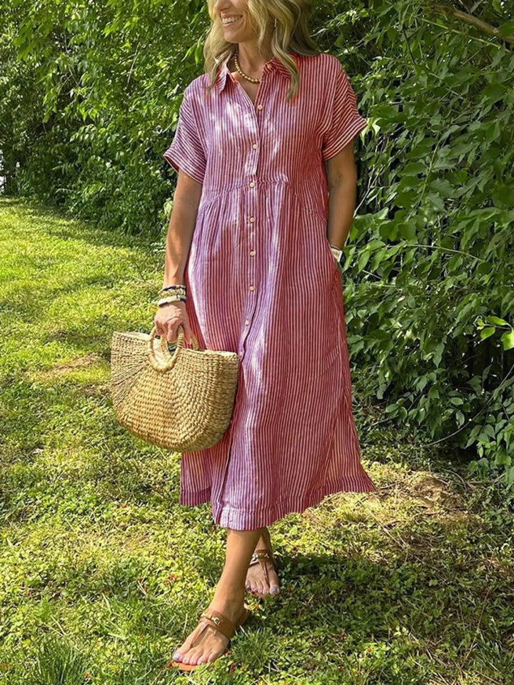 Harriet | Short Sleeve Striped Shirt Dress