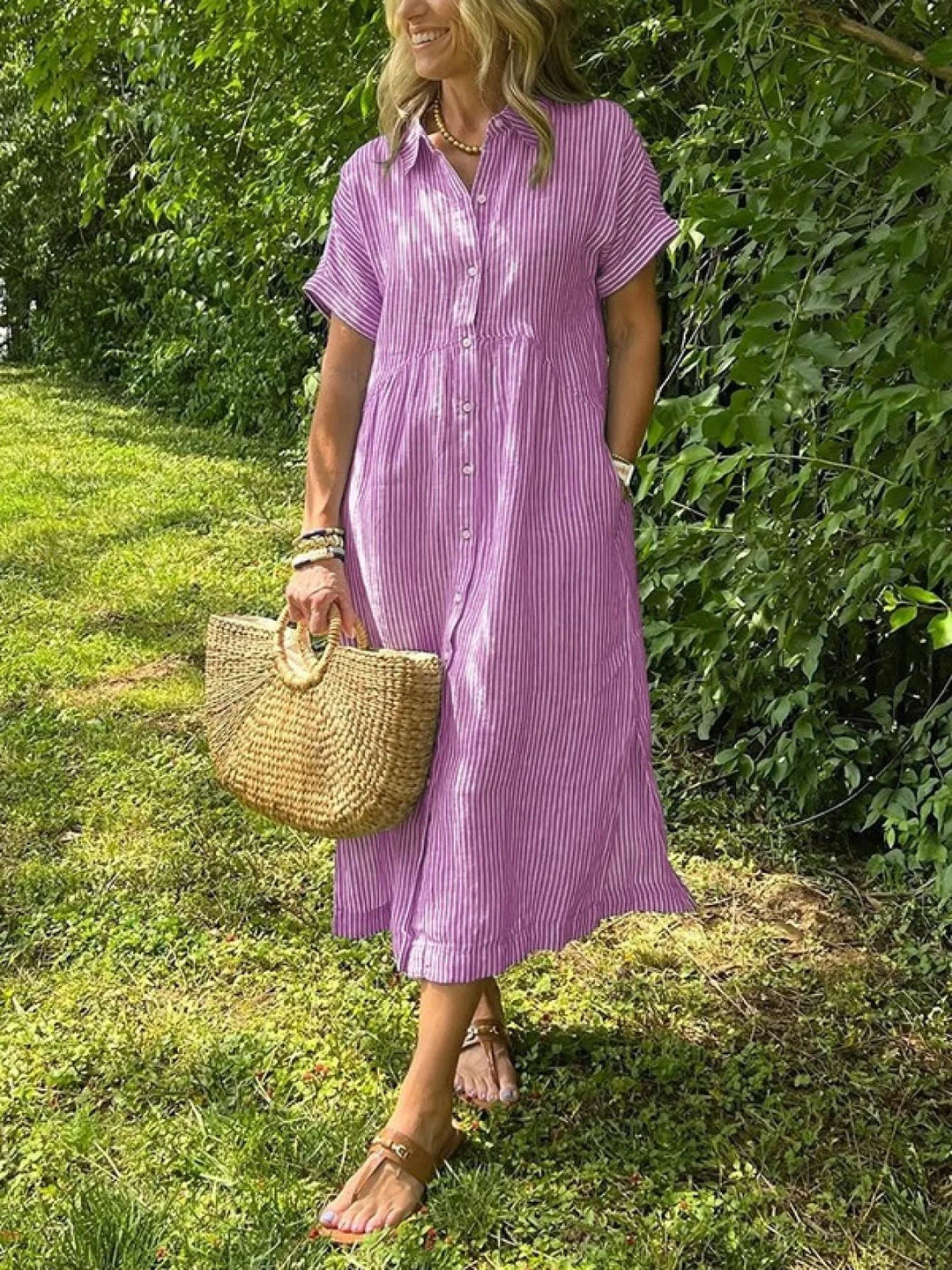 Harriet | Short Sleeve Striped Shirt Dress
