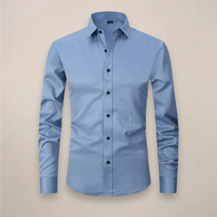 Light Blue Classic Long-Sleeved Shirt with Structured Fit - Flat Lay