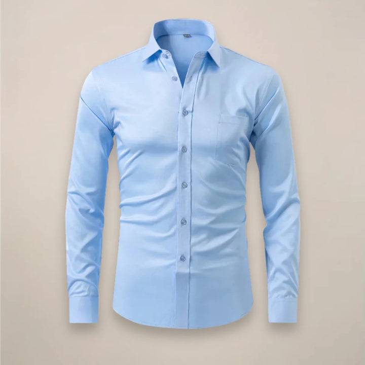 Light Blue Classic Long-Sleeved Shirt with Structured Fit - Studio Pose