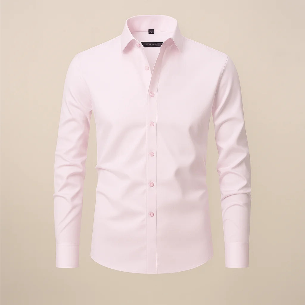 Light Pink Classic Long-Sleeved Shirt with Structured Fit - Flat Lay