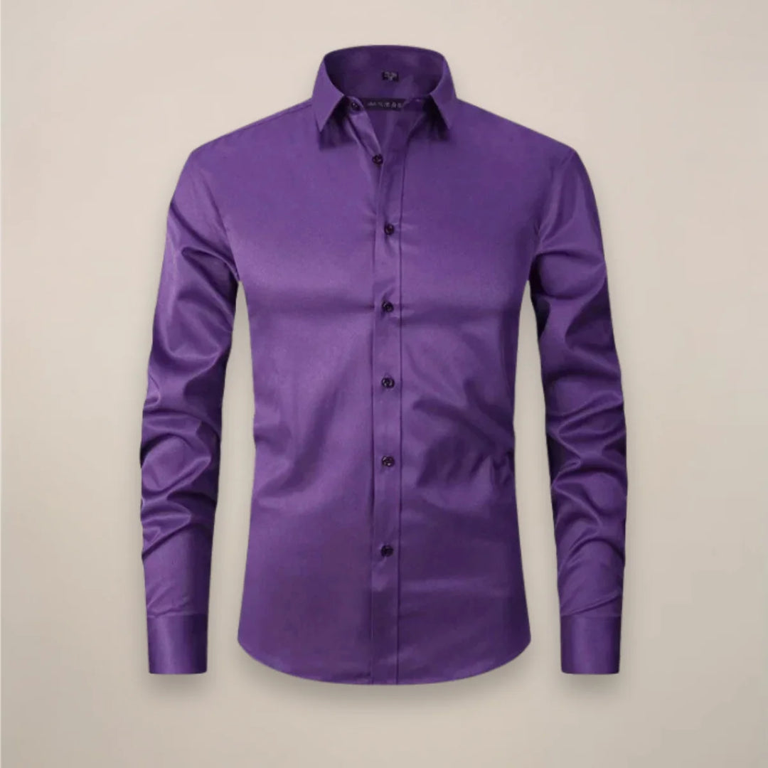Purple Classic Long-Sleeved Shirt with Structured Fit - Flat Lay