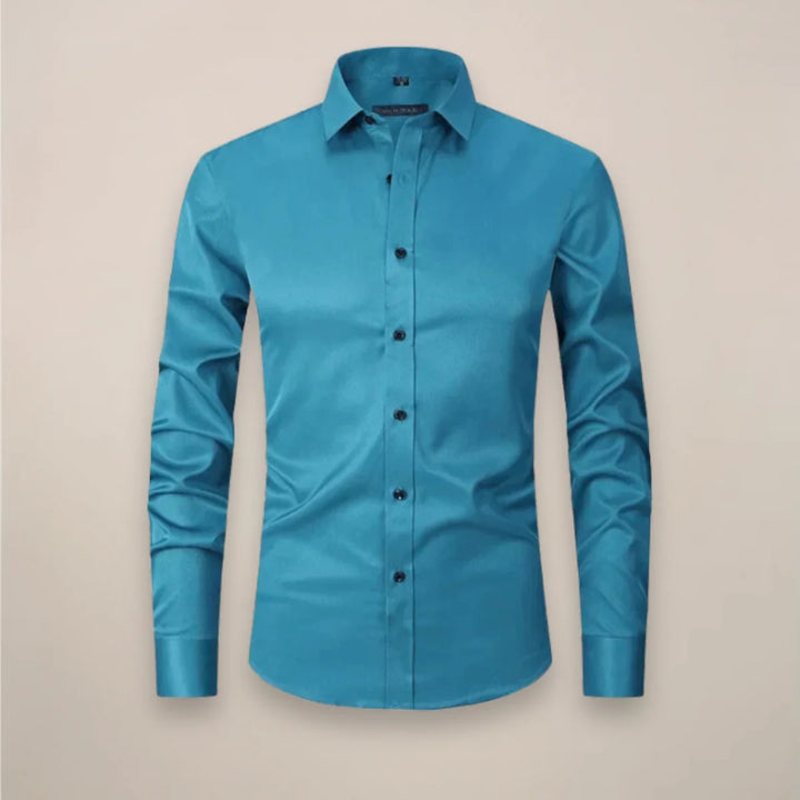 Turquoise Classic Long-Sleeved Shirt with Structured Fit - Flat Lay Teal