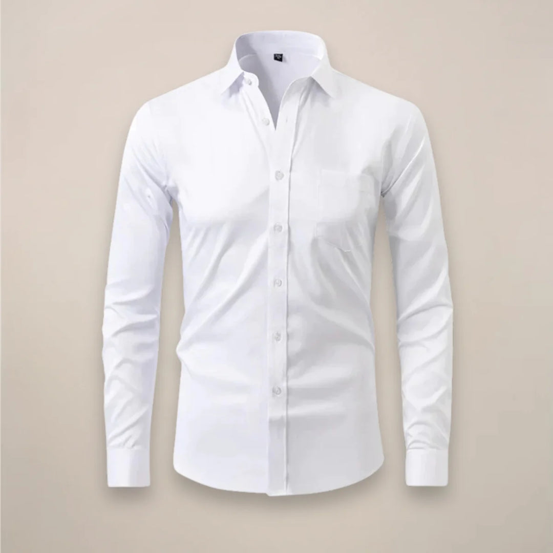 White Classic Long-Sleeved Shirt with Structured Fit - Flat Lay