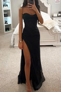Women's Sweetheart High Slit Black Maxi Dress — Salma Elegant Sparkle Evening