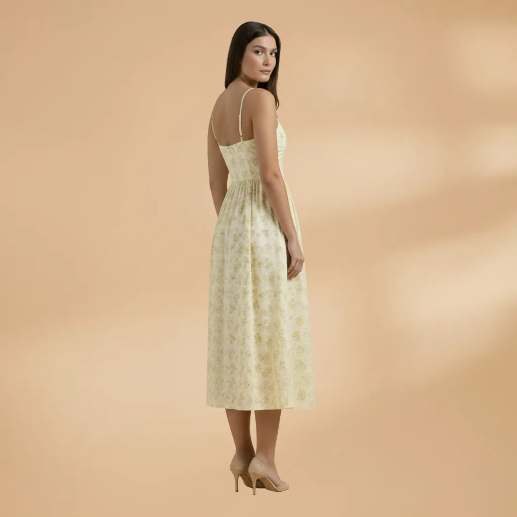 Harriet | Floral Print Sweetheart Midi Dress